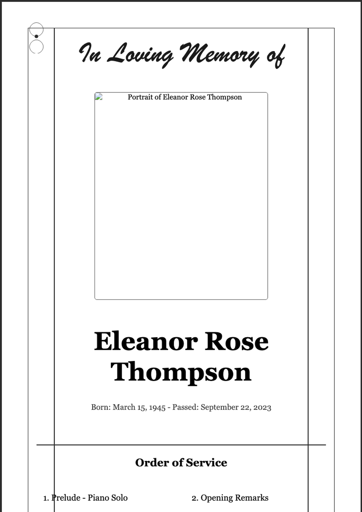 Elegant funeral program with floral illustrations and photo_variant_1